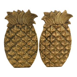 Vintage Rubel & Co. Solid Brass Pineapple Trivets / Bookends, Pair, © Sept. 1980 For Sale