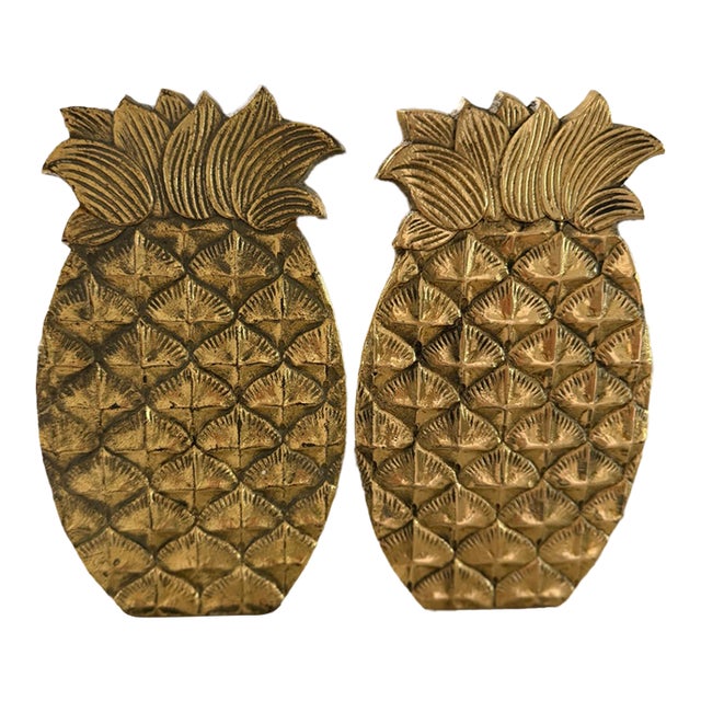 Vintage Rubel & Co. Solid Brass Pineapple Trivets / Bookends, Pair, © Sept. 1980 For Sale