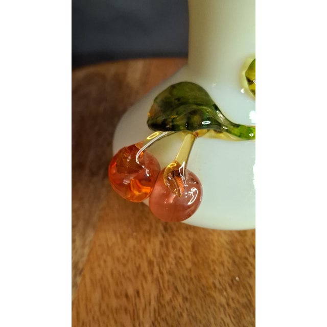 Antique Stevens & Williams Uranium Custard Glass Vase Applied Fruit Cherries 5" C. 1880 For Sale - Image 9 of 18