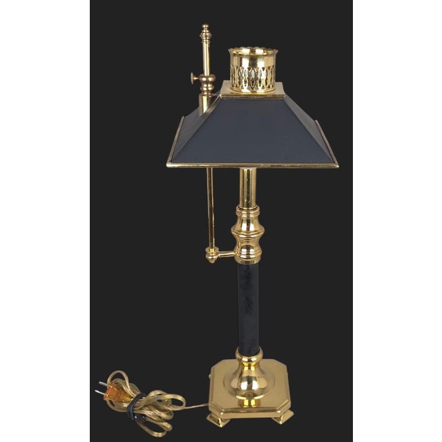 Frederick Cooper Vintage Chapman Brass Bouillotte Table Lamp With Black Tole Shade For Sale - Image 4 of 13