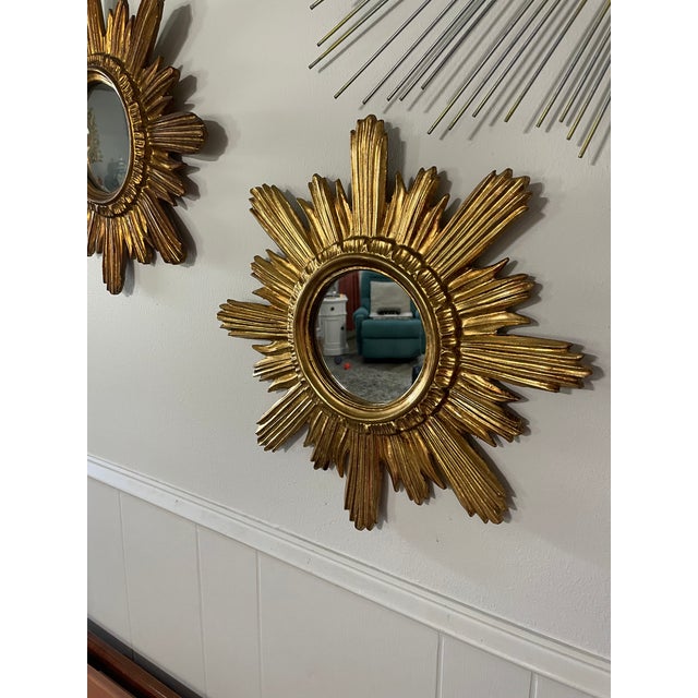 Mid 20th Century Large 18" Bright Gold Italian Giltwood Sunburst Wall Mirror For Sale - Image 15 of 15