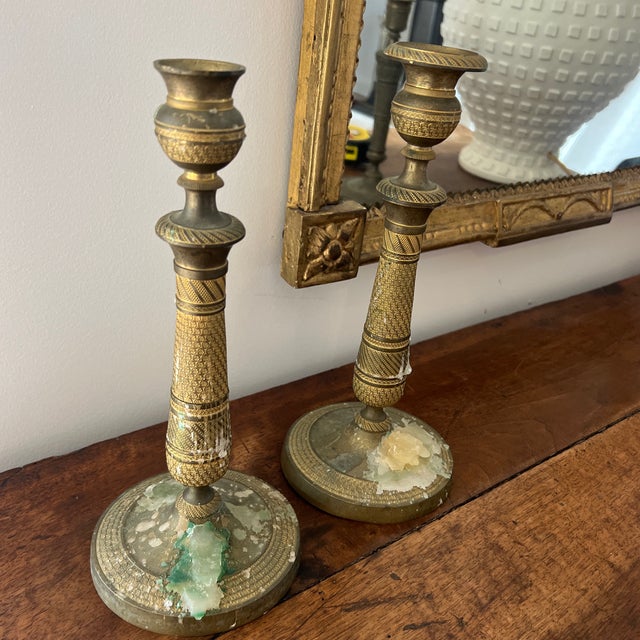 Antique French Empire Brass Candleholders