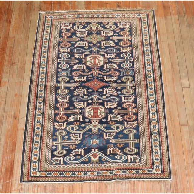 An authentic blue antique Caucasian perdedil rug from 1st quarter of the 20th century Measures: 3'5" x 5'1".