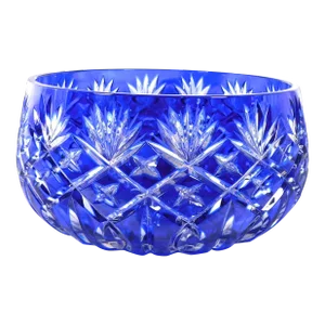 Large 1930s Signed Blue Cut to Clear Bowl