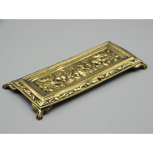 Metal Art Nouveau Footed Gilt Brass Pen Tray For Sale - Image 7 of 7