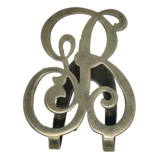 Antique Sterling Silver Letter B Money Clip Bookmark Napkin Holde For Sale