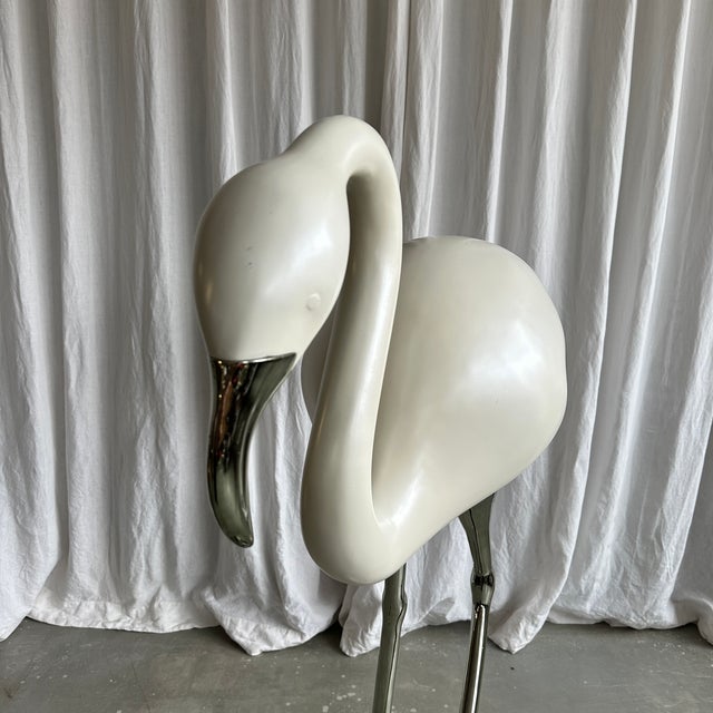 Vintage Pearl White and Silver Plastic Flamingo Sculpture, 1970s For Sale - Image 6 of 18