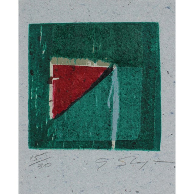 Abstract Small Abstract Collograph Print in Green, 20th Century For Sale - Image 3 of 3