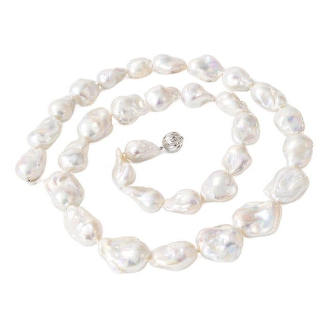 Exceptional Large Natural Baroque Pearl Necklace 29.5" – 14k White Gold Clasp For Sale