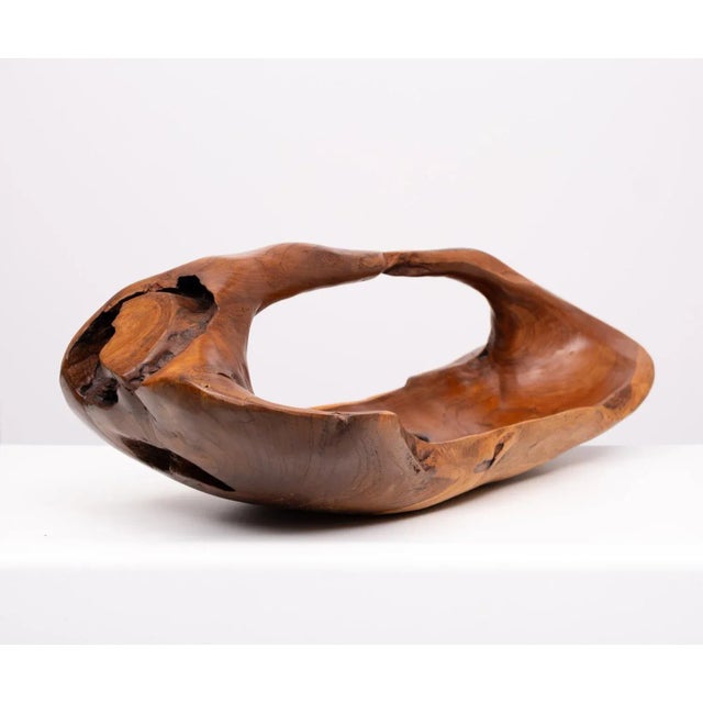 Wood Large Carved Olive Wood Fruit Basket, 1978 For Sale - Image 7 of 13