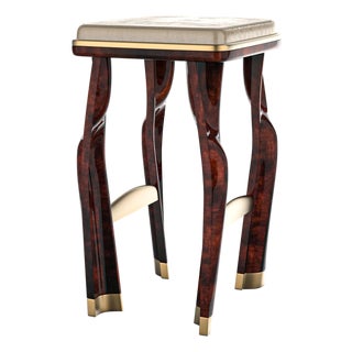 "Pera" Bar Stool With Burl Walnut and Bronze Details, Hand Crafted For Sale