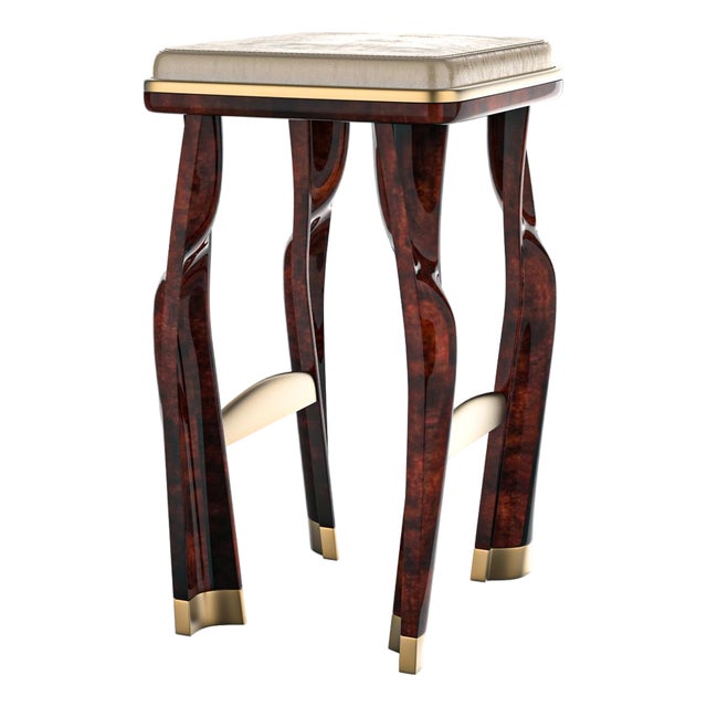 "Pera" Bar Stool With Burl Walnut and Bronze Details, Hand Crafted For Sale