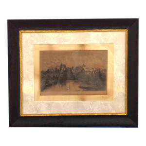 19th Century Antique Engraving View of Windsor Castle From the Thames, Framed