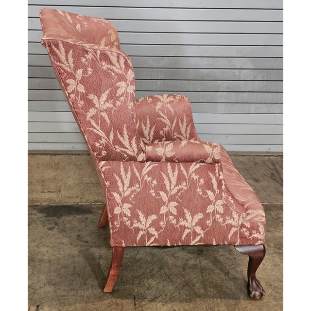 Late 20th Century Watkins Brothers Chippendale Mahogany Wing Chair Ball & Claw Feet Connecticut Made For Sale - Image 4 of 7
