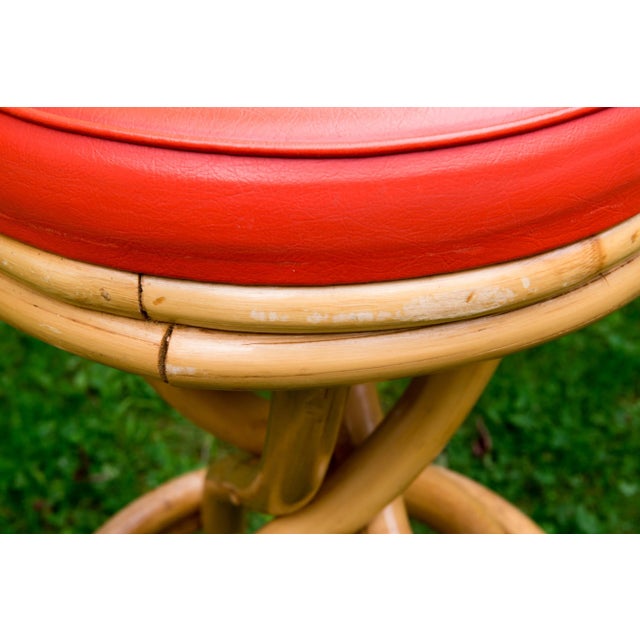 Mid-Century Modern Rattan Swivel Stools - Set of 3 For Sale - Image 11 of 12
