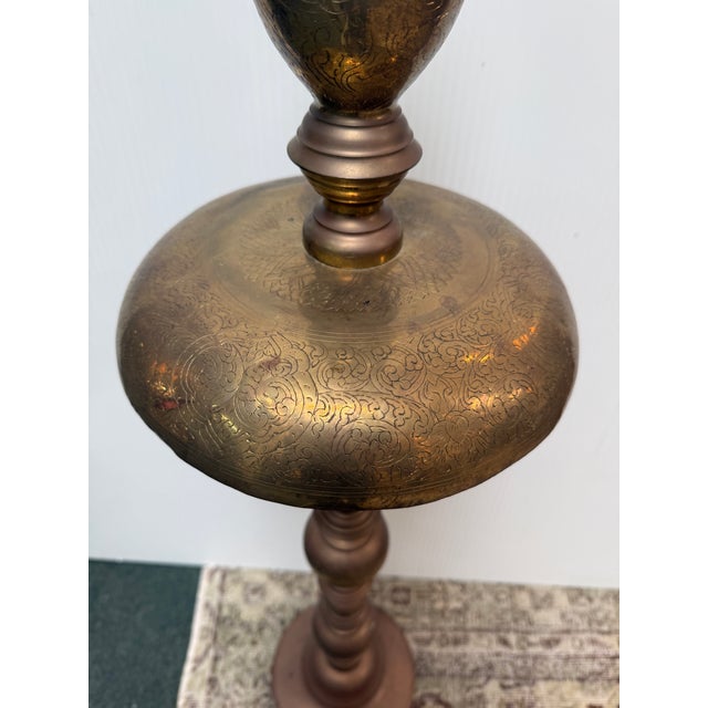 Late 20th Century Moroccan Hand Etched Brass Candle Holder, Vintage For Sale - Image 5 of 12