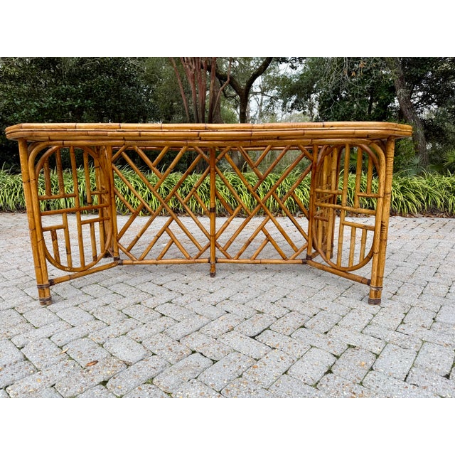 Mid-Century Modern Mid-Century Organic Modern Palm Beach Chic Bamboo Dining Table With 6 Chairs - Set of 7 For Sale - Image 3 of 11