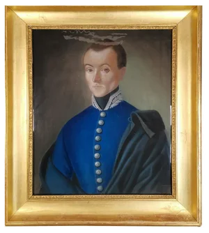 Portrait of French Officer, 19th Century, Pastel, Framed