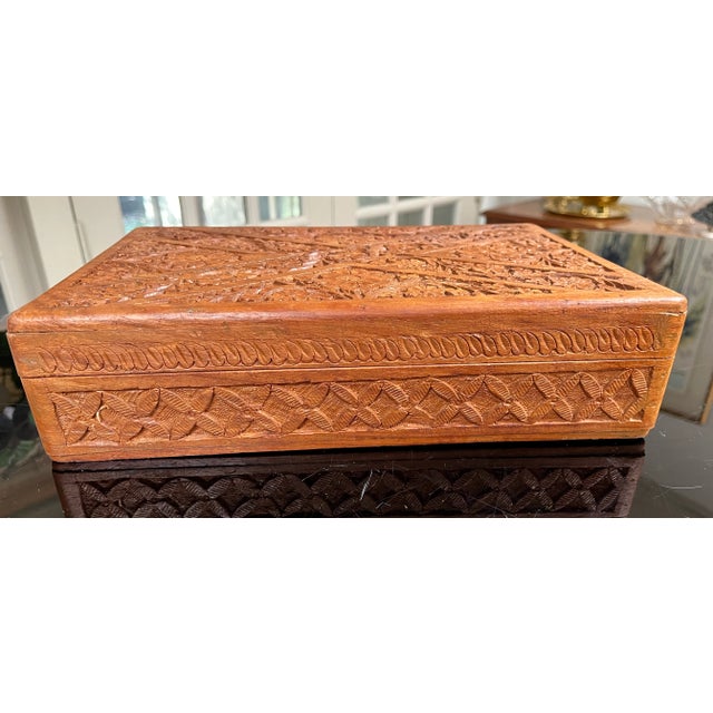 Wood Mid 20th Century Vintage Carved Wood Humidor Box For Sale - Image 7 of 12