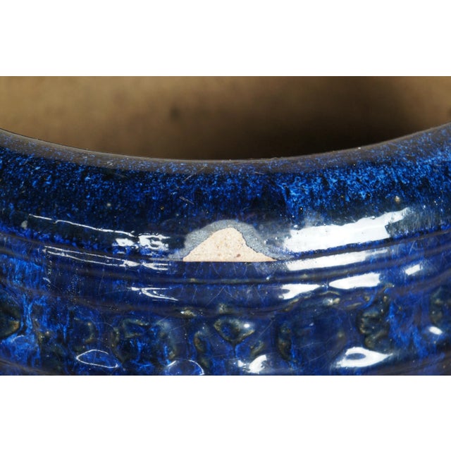 Vintage French Modern Blue Glazed Ceramic Jardinière Urn Planter Pot 19" For Sale - Image 9 of 10