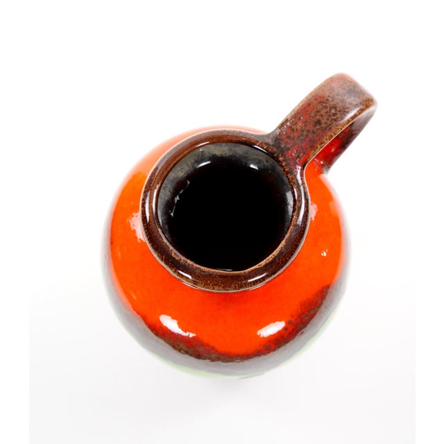 Contemporary Mid-Century West German Glazed Porcelain Vase Red, Green & Brown 8.5" Tall For Sale - Image 3 of 11