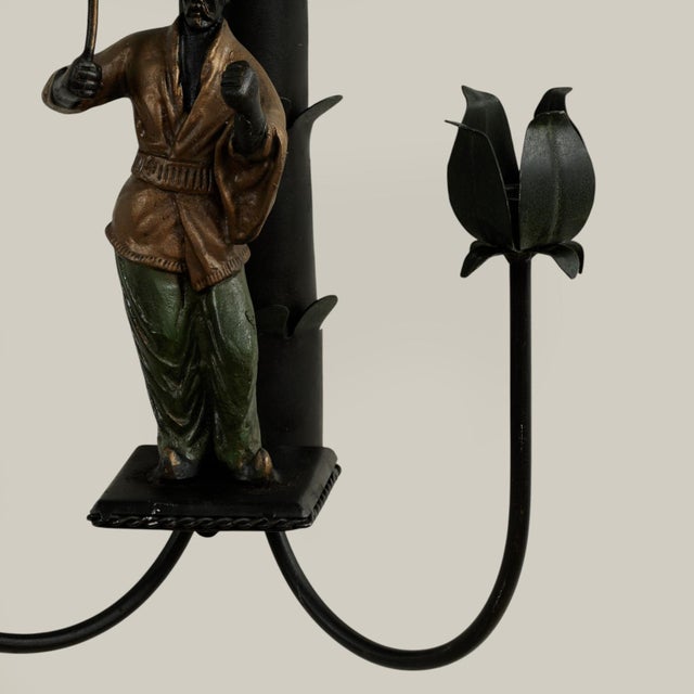 Metal Pair of Vintage Italian Tole Chinoiserie Palm Tree Wall Sconces For Sale - Image 7 of 15