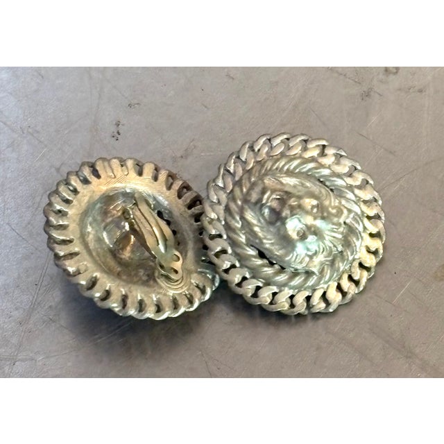 1980s-90s Silver Tone Lion Head Earrings For Sale - Image 4 of 4