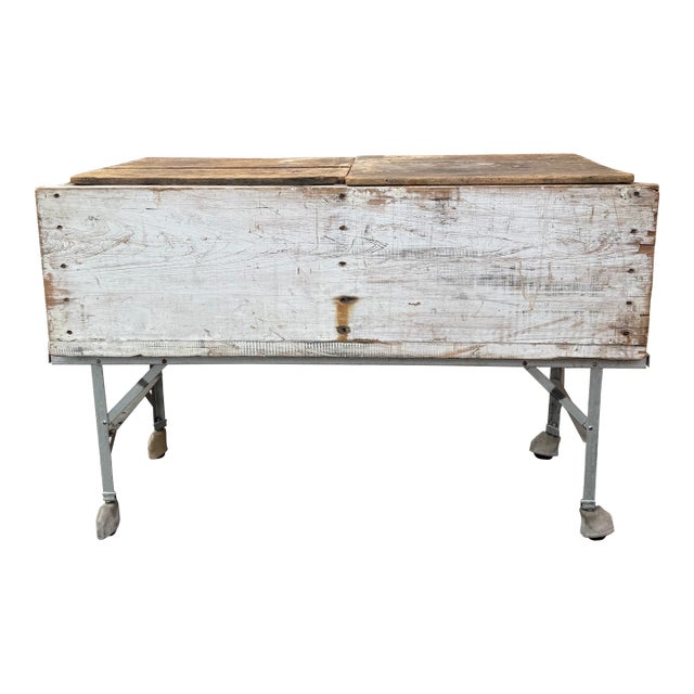 Rustic Wooden Industrial Rolling Cooler/Planter For Sale