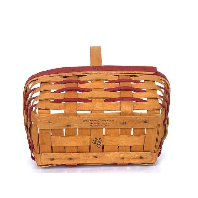 Vintage Handwoven Wooden Longaberger Basket For Sale - Image 9 of 11