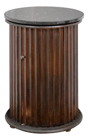 Mid 20th Century English Style Marble Top Fluted Columnar Pedestal Side Cabinet