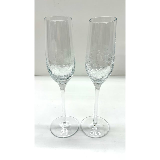Mid 20th Century Stemware Set of 10 Beautiful Modern Champagne Flutes With Ice Crackle Effect For Sale - Image 11 of 18