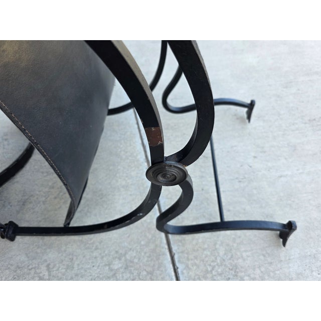 Vintage Italian Curule Savonarola Armchair in Black Leather Brass & Iron For Sale - Image 15 of 17