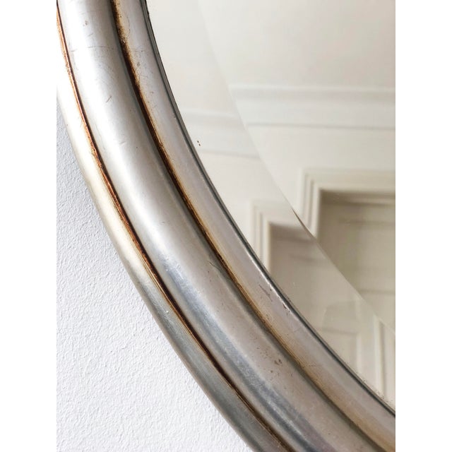 Rococo Vintage Oval Silver Bevelled Mirror With Rose Accents For Sale - Image 3 of 10