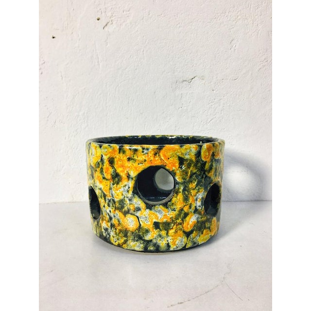 Mid-century Modern design ceramic flower pot in bright yellow and green colors. Good condition as shown on pictures....