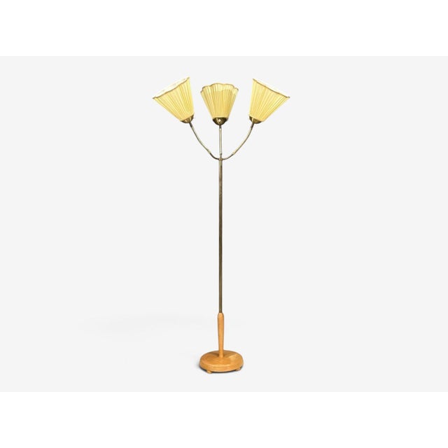 1950s Swedish Modern Birch, Brass, Silk Adjustable Floor Lamp For Sale - Image 9 of 14