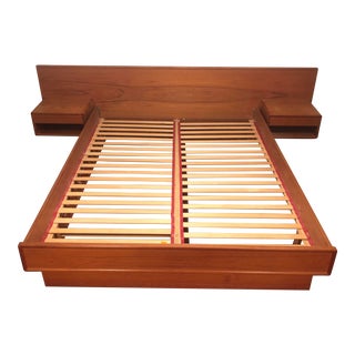 Mid-Century Modern Teak Queen Storage Bed W/ Nightstands For Sale
