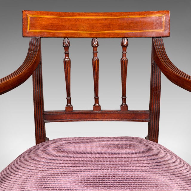 Wood Antique Morning Room Chair, English, Desk, Elbow Seat, Reception Hall, Regency For Sale - Image 7 of 10