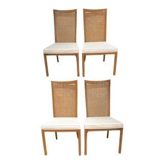 1960s Vintage Sleek Cane Back Walnut Dining Chairs - Set of 4 For Sale