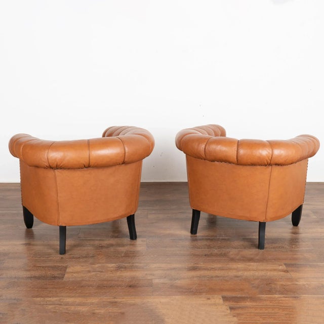 Pair, Vintage Brown Leather Barrel Back Arm Chairs, Denmark Circa 1940 For Sale - Image 12 of 13