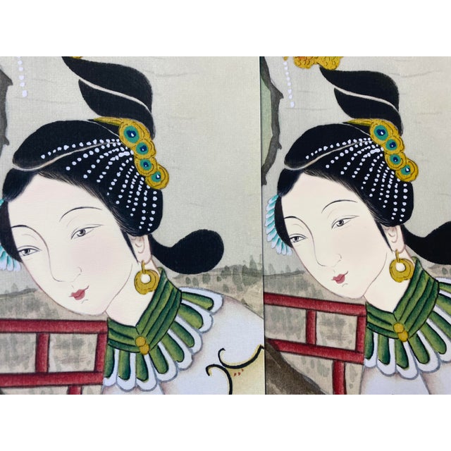 Paper 36"*108"/Panel, Dream of Red Mansions Paintings, Chinoiserie Wall Panels， Court Ladies, Chinoiserie Wallpaper For Sale - Image 7 of 9