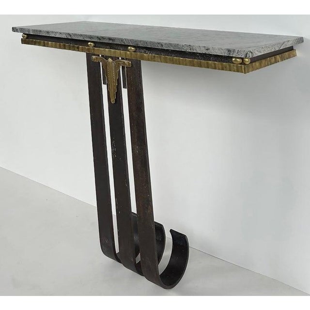 1930s 1930s Art Deco Wrought Iron, Brass, Marble Console Table, Subes Manner For Sale - Image 5 of 10