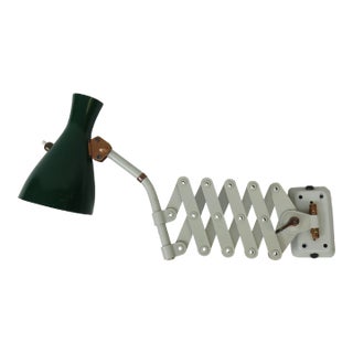 Green and Beige Copper-Plated Scissor Lamp from HELO Leuchten, 1960s For Sale