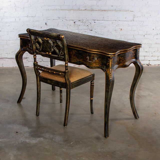 Chinoiserie Late 20th Century Chinoiserie French Louis XV Style Ladies Writing Desk and Chair For Sale - Image 3 of 18