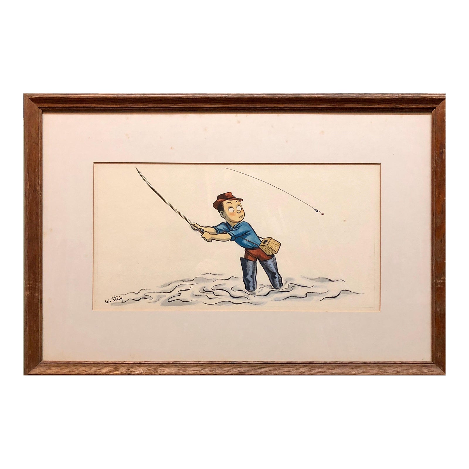 William Steig (b.1907)Whimsical Fishing Illustration Cartoon 1938 Mt ...
