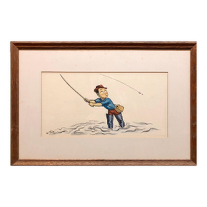William Steig (b.1907)Whimsical Fishing Illustration Cartoon 1938 Mt Tremblant Ski Lodge William Steig, 1938