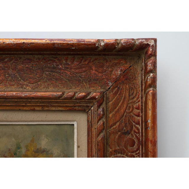Still Life with Yellow Flowers in a Vase, Ca. 1930-1950, 1920s, Oil on Canvas & Wood For Sale - Image 7 of 11