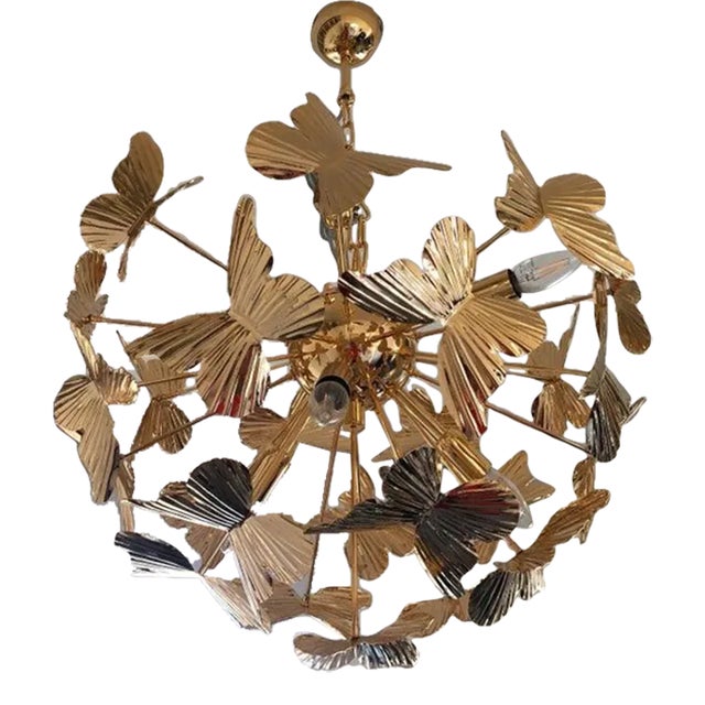 Early 21st Century Italian Hammer Brass Butterfly Sputnik Chandelier For Sale