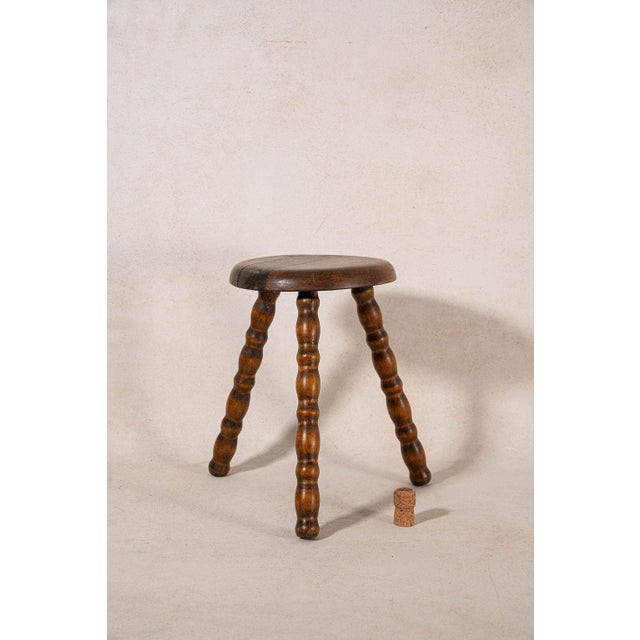 Vintage French Oak 3-Leg Bobbin Stool For Sale - Image 4 of 4