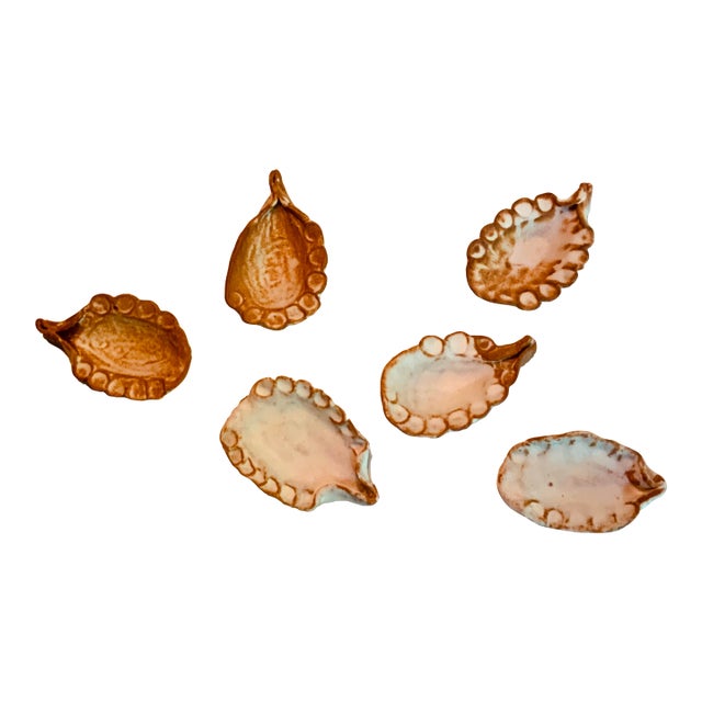 Hand Formed Biloxi Iron Oxide & White Glaze Stoneware Oyster Plates - Set of 6 For Sale