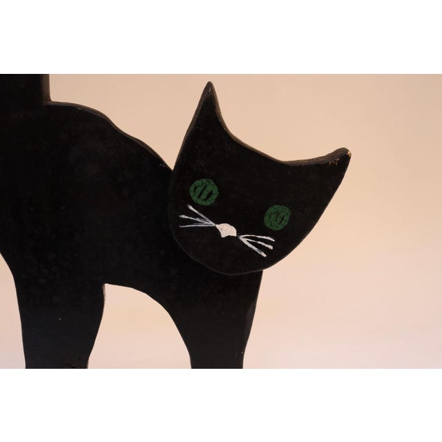 Vintage Hand Carved and Painted Wooden Folk Art Black Cat Stand / Ashtray Stand For Sale In New York - Image 6 of 12